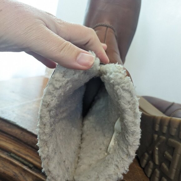 Vintage Sherpa Shearling Lined Leather Platform Boot Rubber Sole 70’s Dexter 8 - Picture 4 of 13